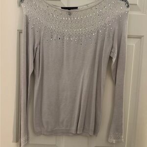 White House Black Market Light Gray Long Sleeve Top